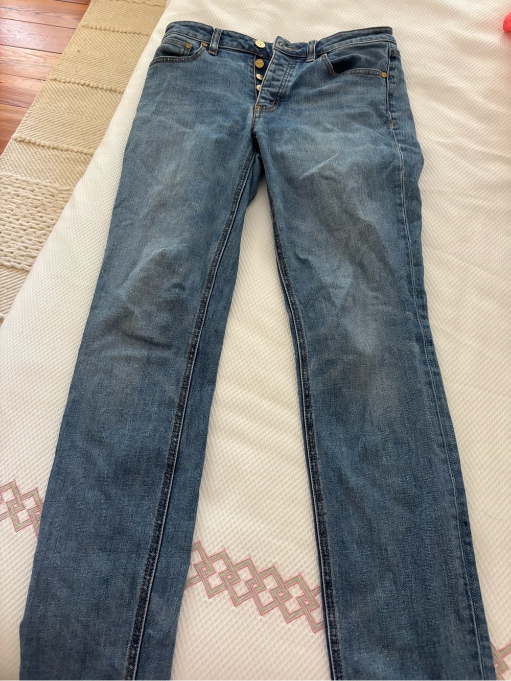 Tory Burch Light Blue Denim Jeans with Orange Logo Tag